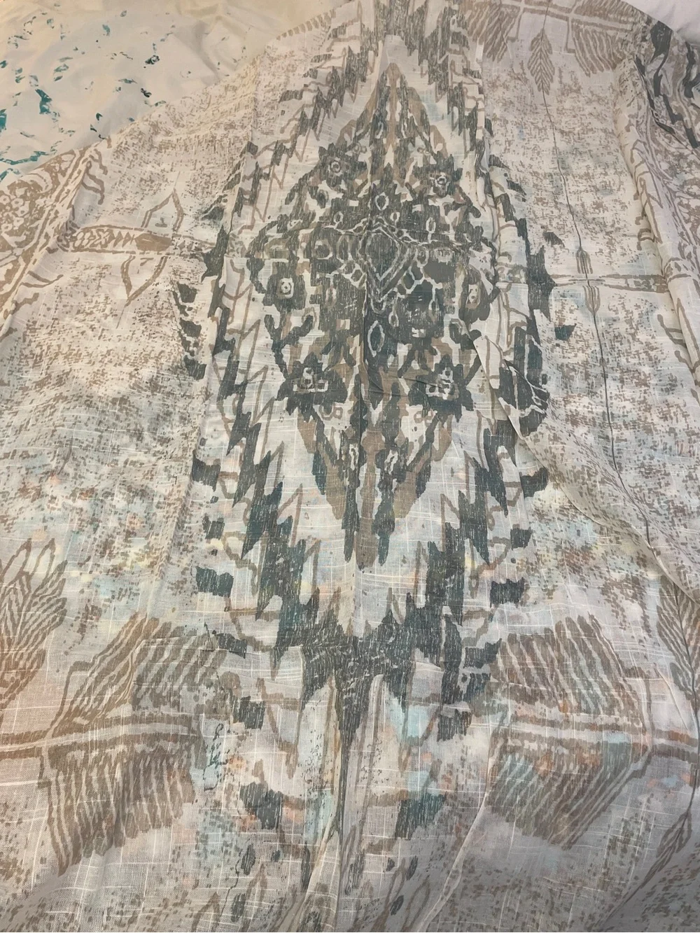 New West Elm Sheer light blue Medallion Curtain - Set of 2